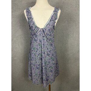 Hippie Rose  Junior Floral Mini Dress Grey Purple Sleeveless Ruffle V-Neck L NWT